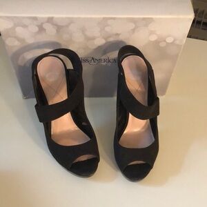 Miss America Black Heels with Peep-Toe and Ankle Strap size 6.5